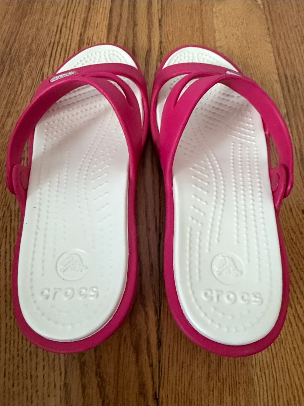 CROCS Hot Pink Slide Sandals with White Footbed - Picture 2 of 5